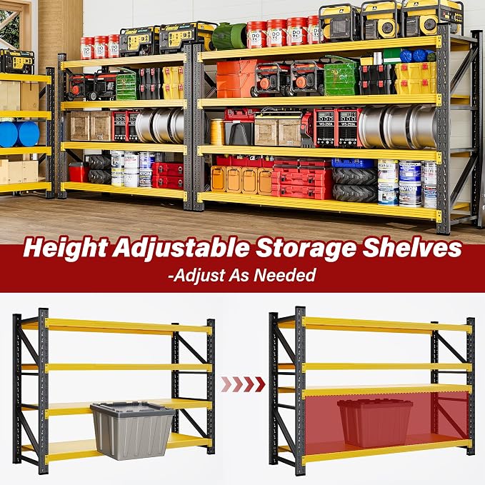5000LBS Heavy Duty Garage Shelving Units,60" Wide & Deep Storage Shelves,Yellow Metal Garage Shelves,Large Storage Rack,Steel Shelf,Industrial Shelving for Shop,Warehouse,60" W x 24" D x 70" H - Image 6