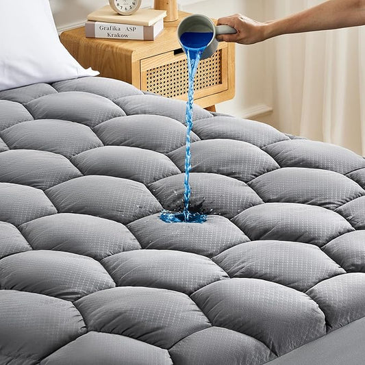 Sonive Waterproof Mattress Protector,California King Mattress Topper with Deep Pocket up to 21'',Quilted Fitted Waterproof Mattress Pad,Ultra Soft & Supportive, Durable & Easy Care, Grey