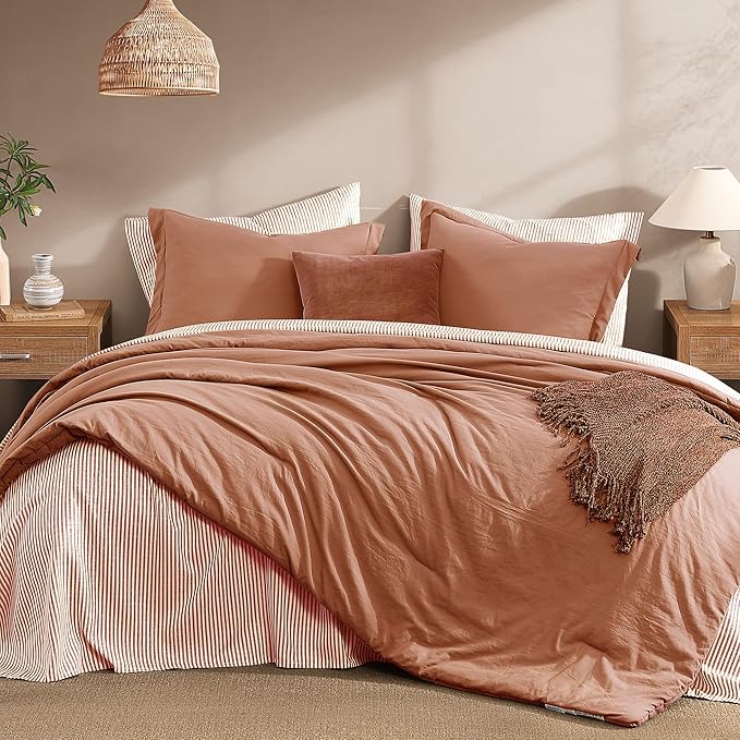 Monbix King Size Comforter Set - 7 Pieces Autumn Leaf Prewashed Bed in a Bag King Bedding Sets with Comforters, All Seasons Ultra Soft Comforter Bed Set with Sheets,Pillowcases & Shams