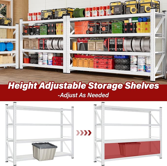 6000LBS Heavy Duty Garage Shelving Units,79" Wide & Deep Storage Shelves,White Metal Garage Shelves,Large Storage Rack,Steel Shelf,Industrial Shelving for Shop,Warehouse,Basement,79" W x 24" D x 79" H - Image 6