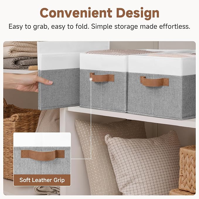 StorageWorks Fabric Shelf Baskets, Closet Organizers and Storage Basket, Foldable Storage Bins for Shelves, Clothes Storage Bins, Gray and White, 3-Pack, Large - Image 5