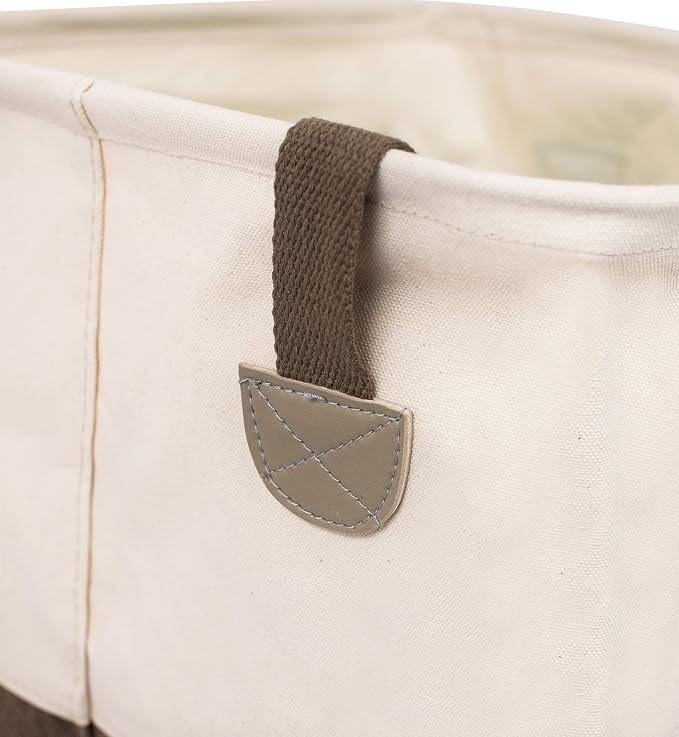 BIRDROCK HOME Square Cloth Laundry Hamper with Handles - Dirty Clothes Sorter - Easy Storage - Foldable - Brown and White Canvas - Image 3