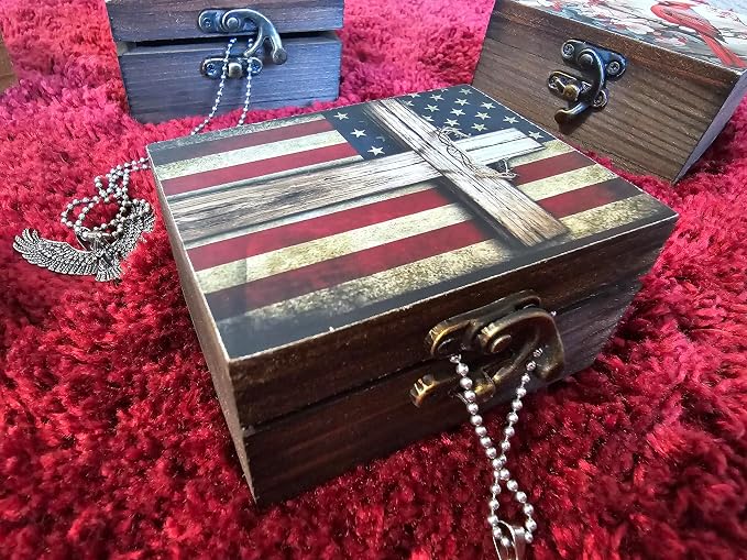 Patriotic Cross American Flag Trinket Box Rosary Jewelry Keepsake Box | US Flag Treasure Box, Patriot Gifts for Men Women Girls Gift Idea, Prayer, First Communion Box, Gifts for Home Décor (3USS) - Image 4