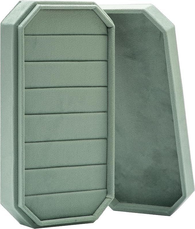 Velvet Ring Organizer Display Tray Jewelry Box Earring Holder Case for Wedding Birthday Christmas Day (Emerald Green) - Image 4