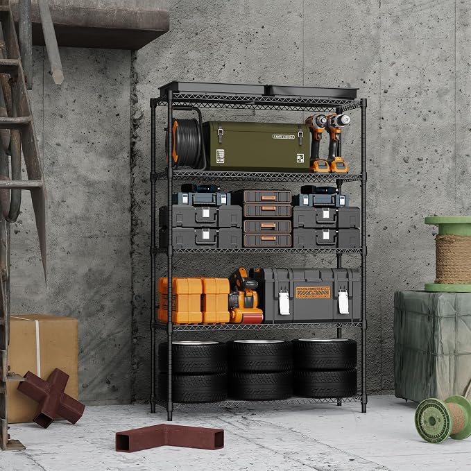 M MZG 5 Tiers Shelf Metal Storage Shelves Standing 1750 LBs Household Shelf Organizer for Kitchen Pantry Closet Garage Basement Utility Room, Black15.7 D x 45.3" W x 70.4" H - Image 6