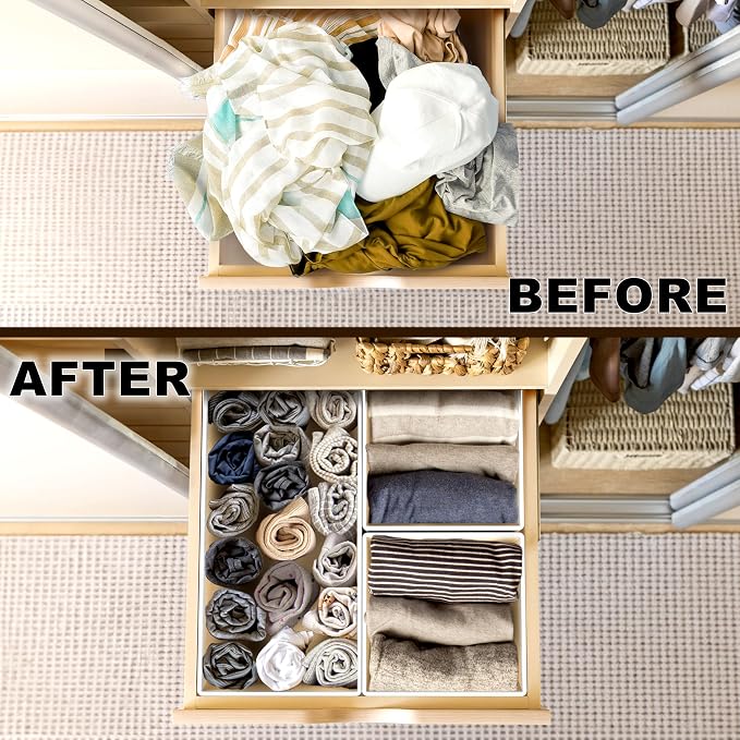Simple Houseware Foldable Drawer Organizer Set of 12, Beige – Fabric Storage Bins for Clothes, Underwear, Bra, Panty, Socks, Onesies – Closet & Dresser Drawer Dividers for Home Organization - Image 3