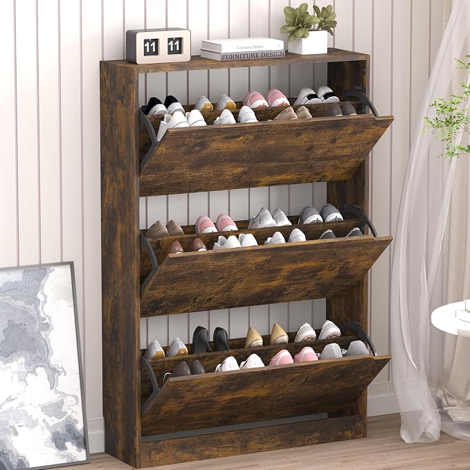 BORNOON Shoe Cabinet with 3 Flip Drawers, Hidden Wood Shoe Cabinet,Freestanding Shoe Storage Cabinet for Entryway Hallway by BORNOON