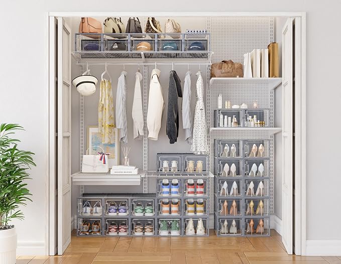 HOMIDEC Shoe Storage, 12 Pack Shoe Organizer for Closet, Shoe Boxes Clear Plastic Stackable Shoe Containers with Lids for Size 13 - Image 2