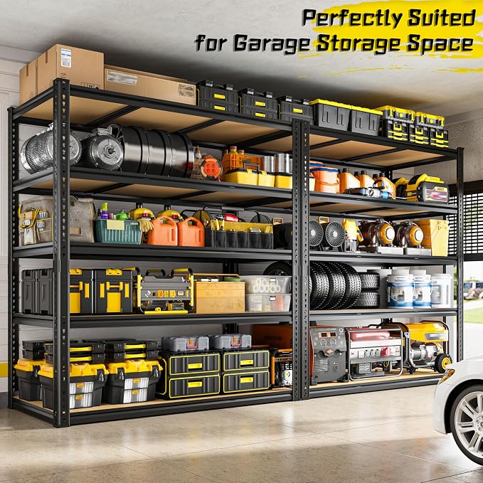 48" W Garage Shelving Heavy Duty 3080LBS Garage Storage Shelving, 5 Tier Adjustable Metal Shelving Unit Utility Rack Shelf for Warehouse, Pantry, Closet, Kitchen 72" H x 48" W x 24" D, Black,2PCS - Image 6