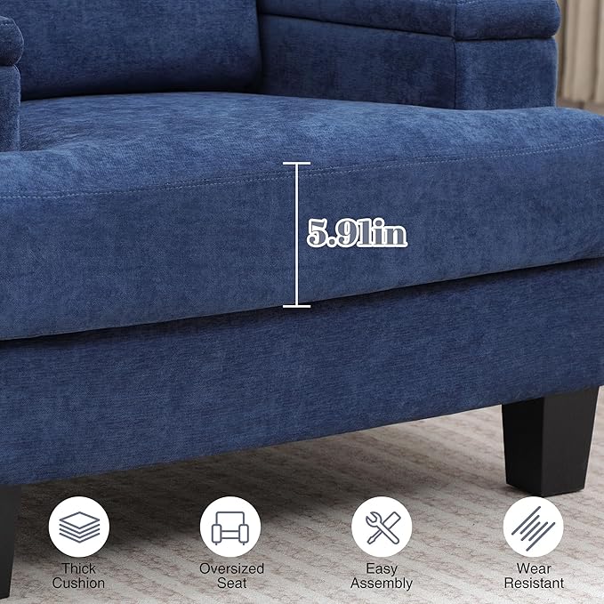 Oversized Accent Chair with Storage Armrest, Modern Upholstered Reading Living Room Chairs, Comfy Large Armchair, Fabric Single Sofa Chair for Bedroom (Navy Blue)