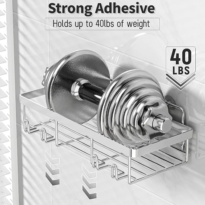 Liuoud 5 Pack Shower Caddy Organizer Rack Shelf for Inside Shower, Self Adhesive Bathroom Wall Storage Basket Rustproof Stainless Steel Large Capacity Shampoo Holder, Silver - Image 4