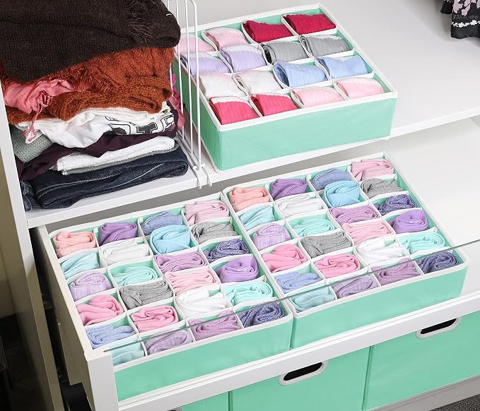 Simple Houseware Sock Drawer Organizer for Dresser/Closet/Bedroom, 3 Pack, Turquoise - Image 3