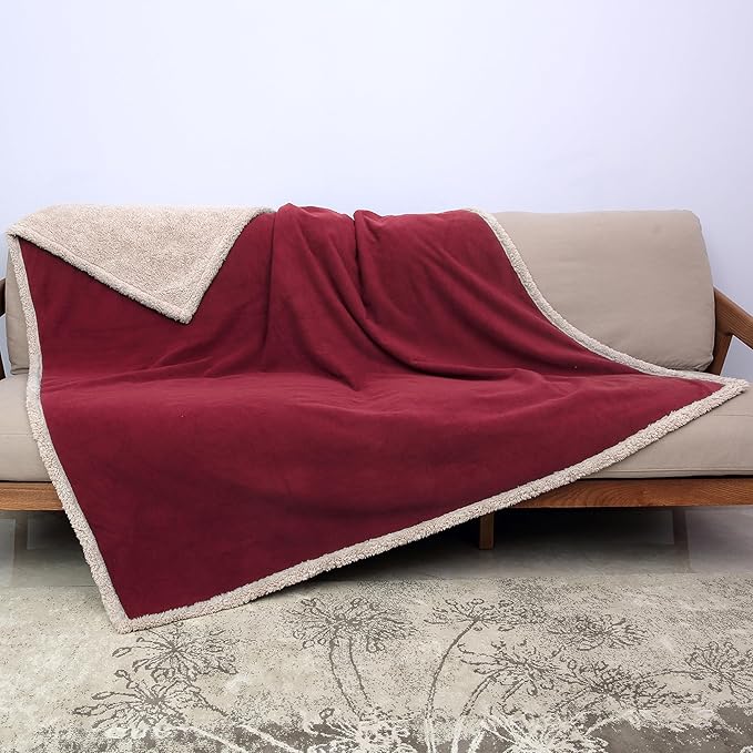 Catalonia Waterproof Blanket, Washable Leakproof Bed Cover for Couples, Reversible Protector Blanket for Bed Couch Sofa, 50X60 inches, Wine