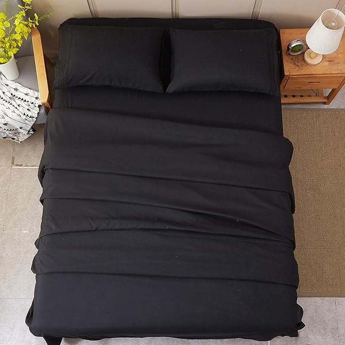 SONORO KATE Bed Sheet Set Super Soft Microfiber 1800 Thread Count Luxury Egyptian Sheets 18-Inch Deep Pocket Wrinkle and Hypoallergenic-3 Piece(Twin Black)