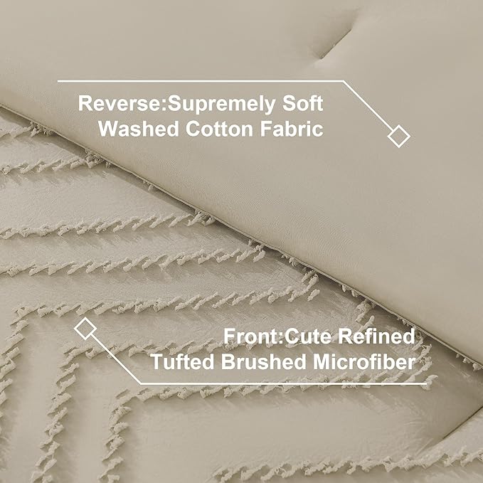 Litanika Light Hazel King Size Comforter Set with Sheets - 7 Pieces Bed in a Bag King Boho Tufted Complete Bedding Sets with Comforter, Sheets, Pillowcases & Shams