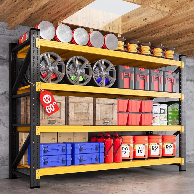 60" Wide Garage Shelving Heavy Duty, 24" Deep Large Metal Storage Shelves, 4 Tier Tall Steel Industrial Shelving, 5000 LBS Adjustable Standing Shelf for Warehouse/Shop 60" W x 24" D x 70" H by AFAIF