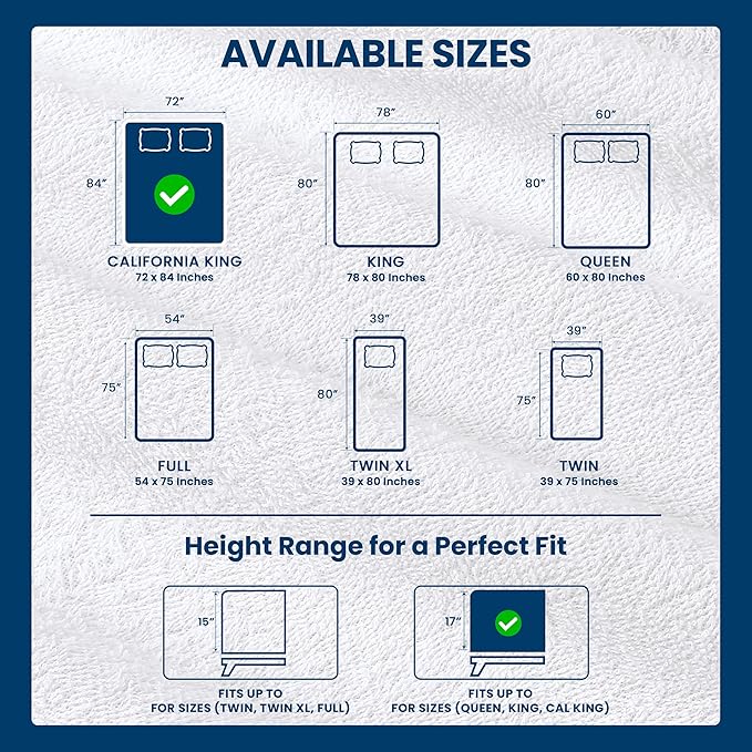 California King Size Mattress Protector Waterproof, Premium 200 GSM Terry Mattress Cover, Soft & Breathable Bed Cover, Fitted Sheet Style Stretchable Deep Pockets 17" by Utopia Bedding (White)