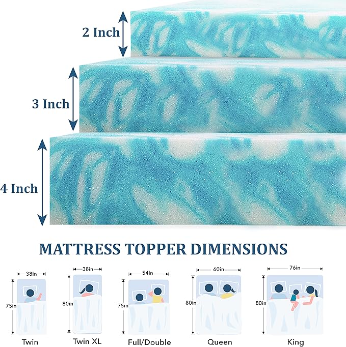 EGO Topper 4 Inch Twin XL Memory Foam Mattress Topper, Gel Foam Mattress Topper for Pressure Relief, Ventilated Design Bed Topper in a Box, CertiPUR-US Certified, 38"×80", Medium