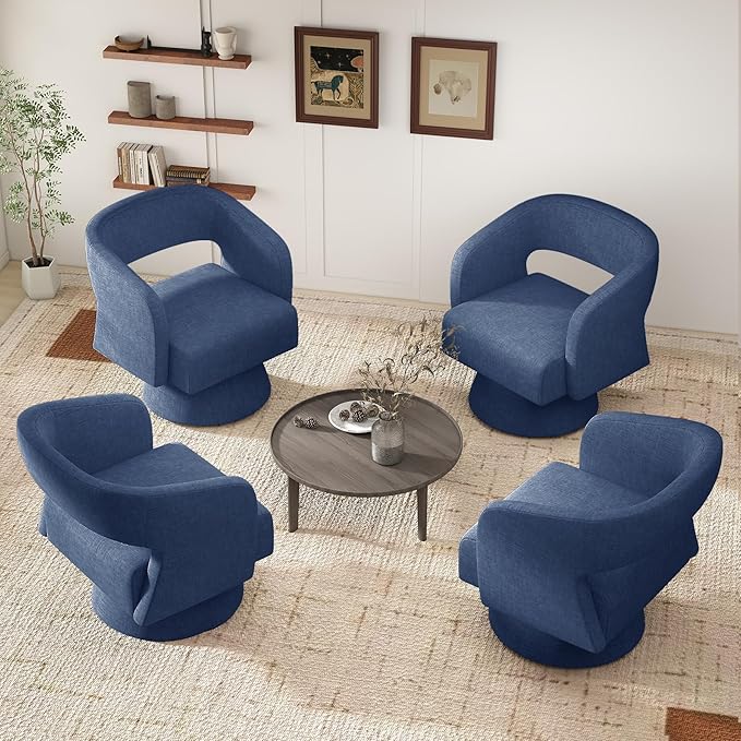 Nebuaegis Swivel Accent Chair Set of 2, Modern Comfy Chenille Barrel Chairs, Oversized Upholstered Round Arm Chair for Living Room, Bedroom, Reading Room, Blue