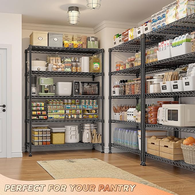 REIBII 73''H Storage Shelves 1660LBS Wire Shelving Unit with Wheels 5 Tier Metal Shelving,Heavy Duty Metal Shelves for Storage Rack,Commercial Industrial for Garage Kitchen 73''HX35''WX15''D,Black - Image 2