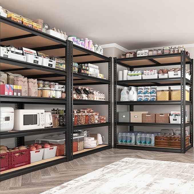 ROOMFAVE 2250LBS Storage Shelves Heavy Duty 5 Tier Garage Storage Shelving, Adjustable Metal Shelving Unit Utility Rack Shelf for Warehouse, Pantry, Closet, 72" H x 35.56" W x 16" D, Black.2PCS - Image 2