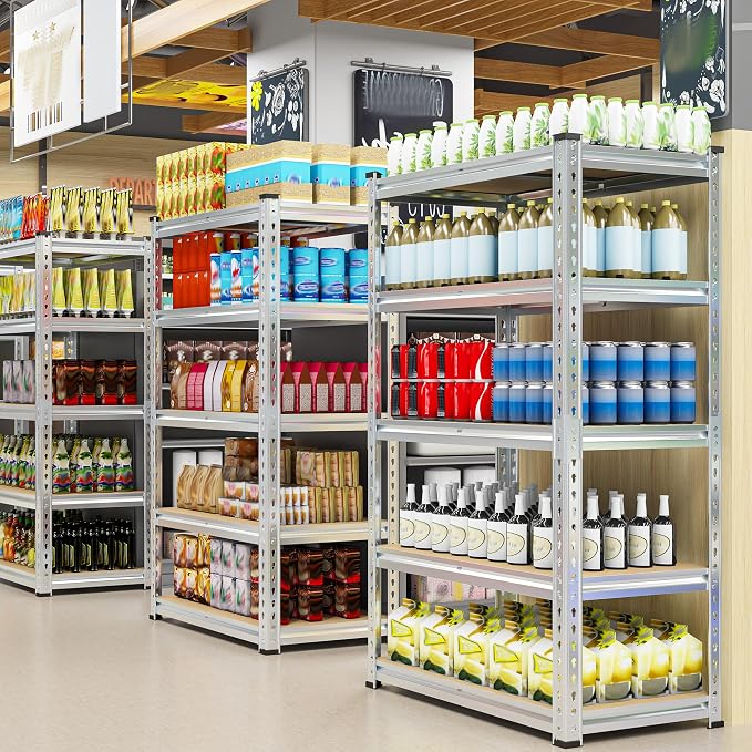 REIBII Garage Shelving, 5 Tier Storage Shelves Load 2400LBS, Adjustable Garage Shelving Heavy Duty, Metal Shelves Unit with Waterproof Columns, 35.5" W x 11.9" D x 72" H, Galvanized, 2 Pack - Image 8