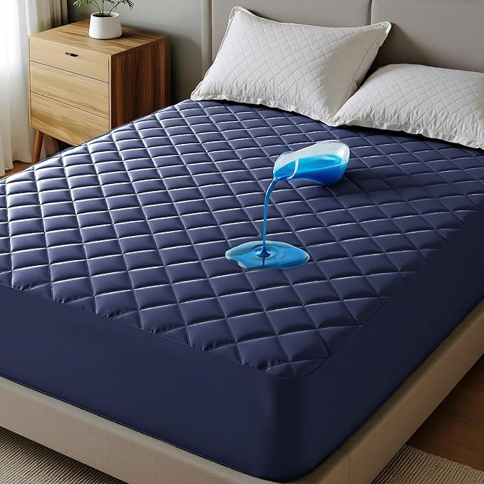 Bedsure King Mattress Protector, Quilted Waterproof Mattress Pad with Deep Pocket up to 22 Inches, Soft Breathable Noiseless Bed Cover, Topper Bed King White for Home, Bedroom, Hotel - Navy Blue