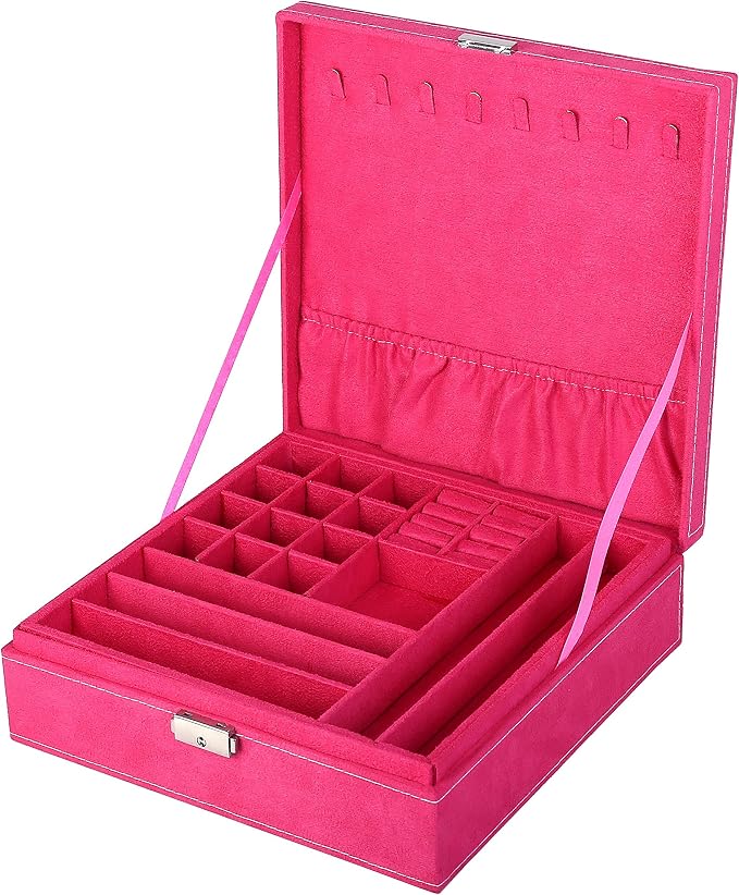 Two-Layer Jewelry Box Organizer Display Storage case with Lock (Rose) - Image 4
