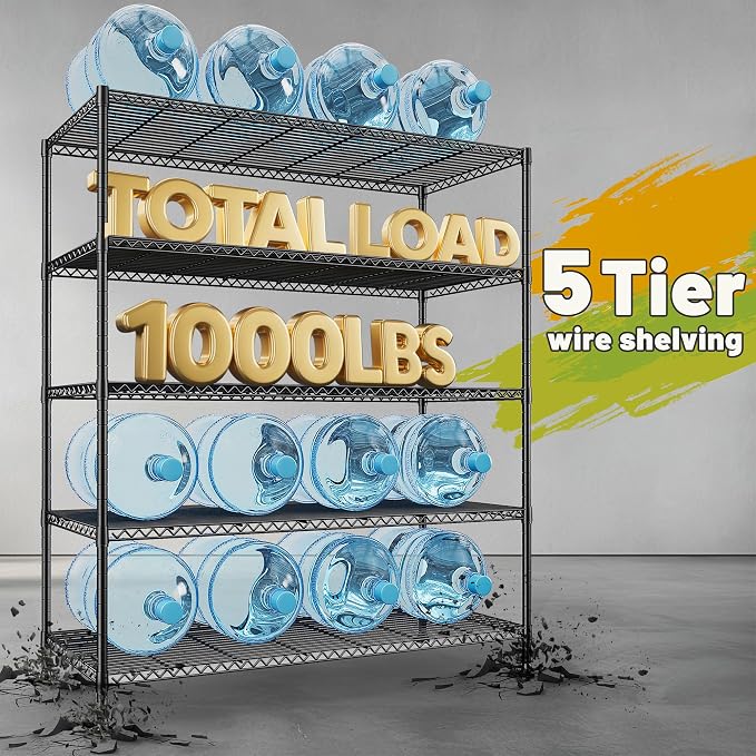 REIBII 45.5''W Storage Shelves Wire Shelving, 5 Tier Pantry Shelves for Storage Rack, Adjustable Metal Shelving for Pantry Kitchen Steel Shelving, 45.5" W x 71" H x 17.7" D - Image 4