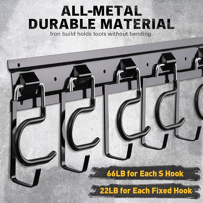 ELEAD 68'' All Metal Adjustable Garden Tool Organizer: Garage Tool Organizer Wall Mount with Black Hooks, Garage Organizers and Storage, Tool Hangers for Shed - Image 3