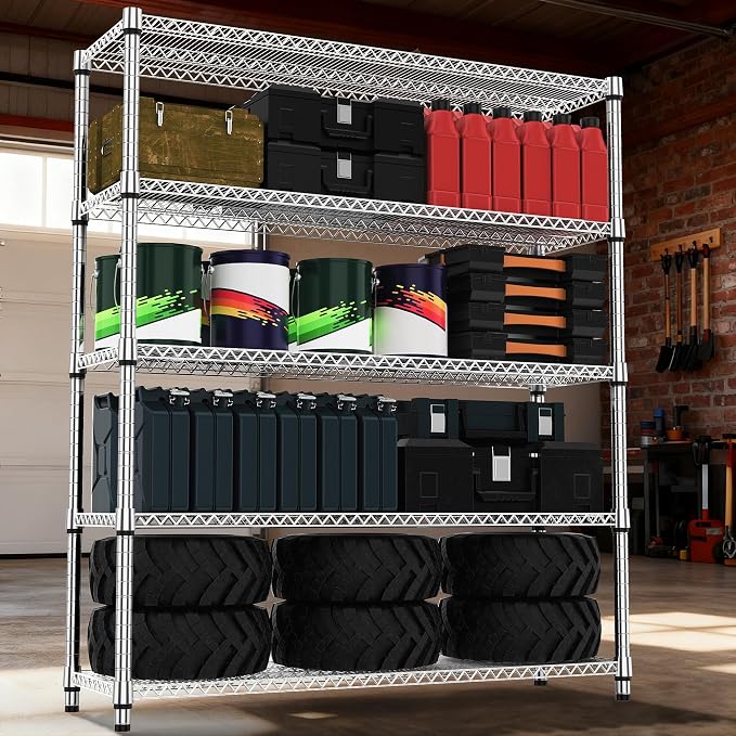 M MZG 5 Tiers Shelf 3300 lbs Steel Storage Shelving Utility Shelving Unit Steel Organizer Wire Rack for Home,Kitchen,Office,Garage Chrome 17.7" D x 47.2" W x 70.3" H - Image 2