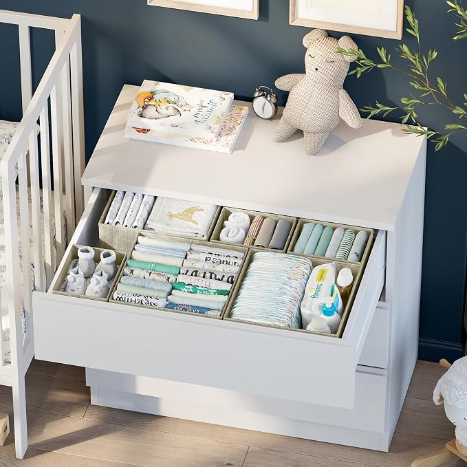 Drawer Organizer Clothes Set of 12 Beige - Dresser Organizer For Nursery, Bedroom, Closet - The Perfect Baby Clothes Organizers and Storage & General Nursery Organization or Dresser Drawer Organizers - Image 4