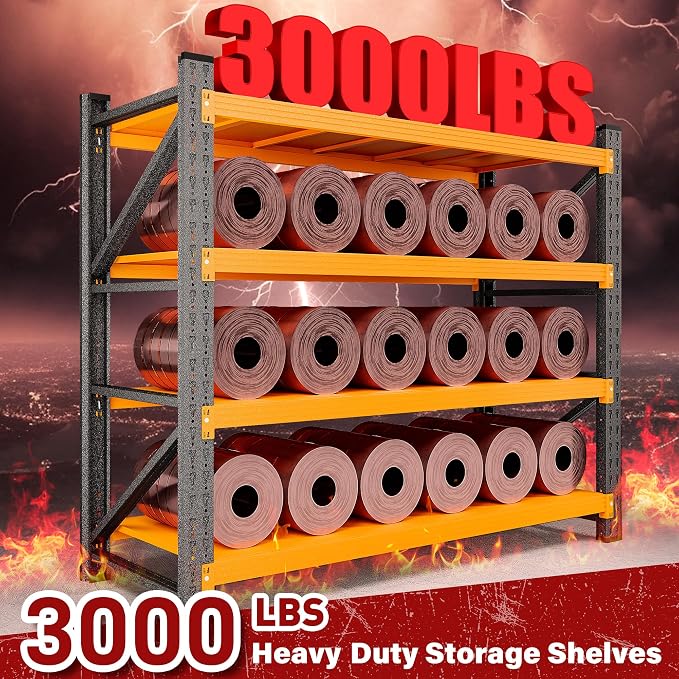 48" Wide Heavy Duty Garage Shelving Units,3000LBS Deep Storage Shelves,Orange Metal Garage Shelves,Large Storage Rack,Steel Shelf,Industrial Shelving for Shop,Warehouse,Basement,48" W x 24" D x 70" H - Image 3