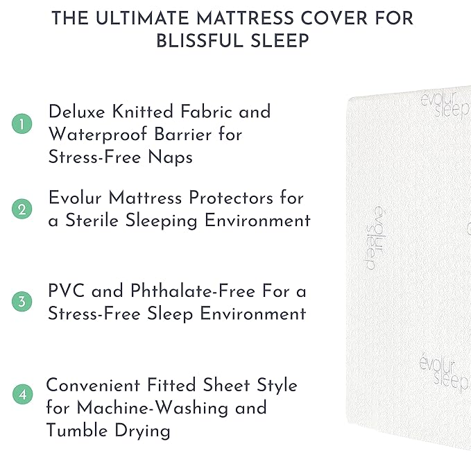 Evolur Portable Crib Tencel Waterproof Mattress Protector Pad and Fitted Sheet, White (2 Pack)