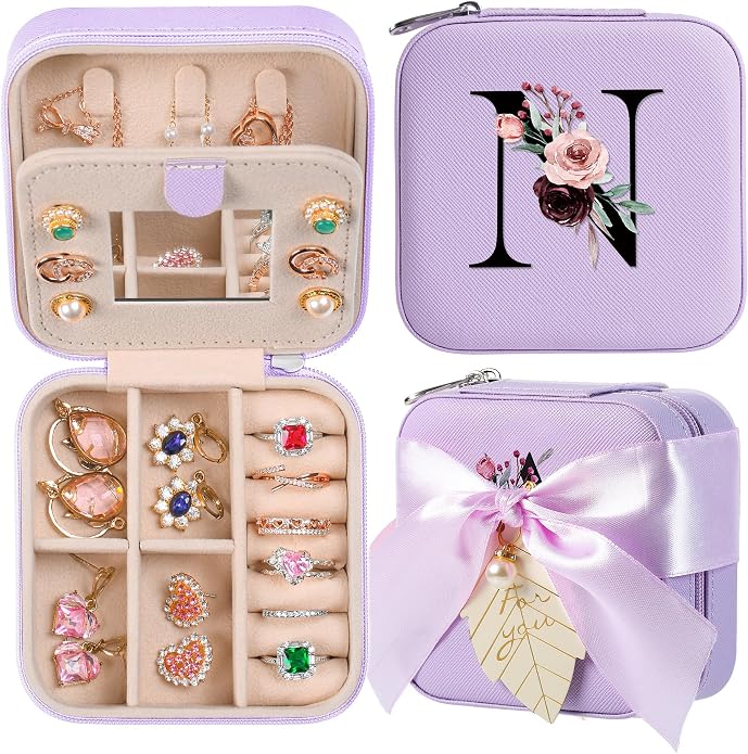 AYGXU Travel Jewelry Box for Women and Girls - Small Case With Initial A-Z - Teacher Gifts by AYGXU
