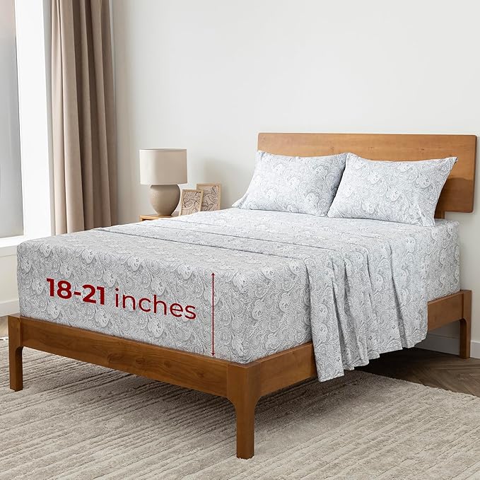 Mellanni Extra Deep California King Sheets - 4 PC Iconic Collection Bedding - Luxury, Ultra Soft, Cooling Bed Sheets - Wrinkle, Fade, Stain Resistant (Cal King, Paisley Gray)