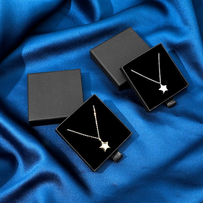 Jewellery Gift Box, 4 Pcs Ring Necklace Box Small Gift Boxes for Bracelets Earrings Necklaces Bracelet Drawer Organizer Square Pendent Storage Case for Birthday DIY Wrapping(Black) - Image 2