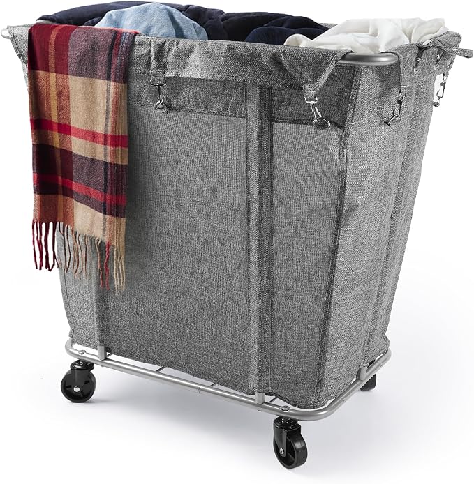 PLKOW Laundry Cart with Wheels 320L Large Rolling Laundry Cart for Commercial/Home, Rolling Laundry Basket with Steel Frame and Waterproof Lining, 9 Bushel, 32.3L x 19.7W x 30.7H Inch, Grey by PLKOW