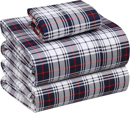 RUVANTI 100% Cotton Sheets – Twin Size Percale Bedding, Cooling & Breathable Floral Design, Durable with a Crisp, Soft & Comfortable Feel, 16" Deep Pocket, 3-Piece Set, Prussian