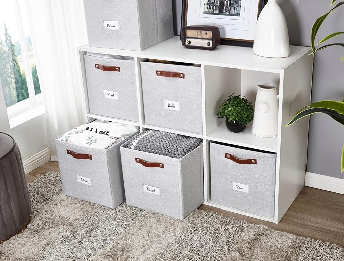 DECOMOMO Storage Baskets, 13x15x13 Storage Cube Bins with Labels for Organizing Shelves (Kallax / 4pcs, Light Texture Grey) - Image 6