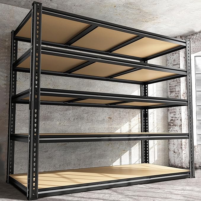 48" W Garage Shelving Heavy Duty 3080LBS Garage Storage Shelving, 5 Tier Adjustable Metal Shelving Unit Utility Rack Shelf for Warehouse, Pantry, Closet, Kitchen 72" H x 48" W x 24" D, Black,Gifts by RoomFave-organizeyourjoy