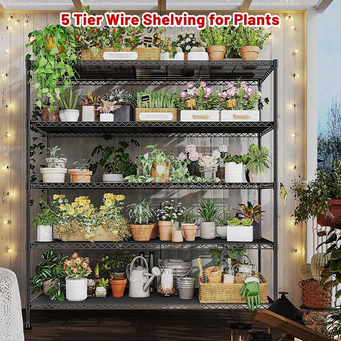 REIBII 45.5''W Storage Shelves Wire Shelving, 5 Tier Pantry Shelves for Storage Rack, Adjustable Metal Shelving for Pantry Kitchen Steel Shelving, 45.5" W x 71" H x 17.7" D - Image 7