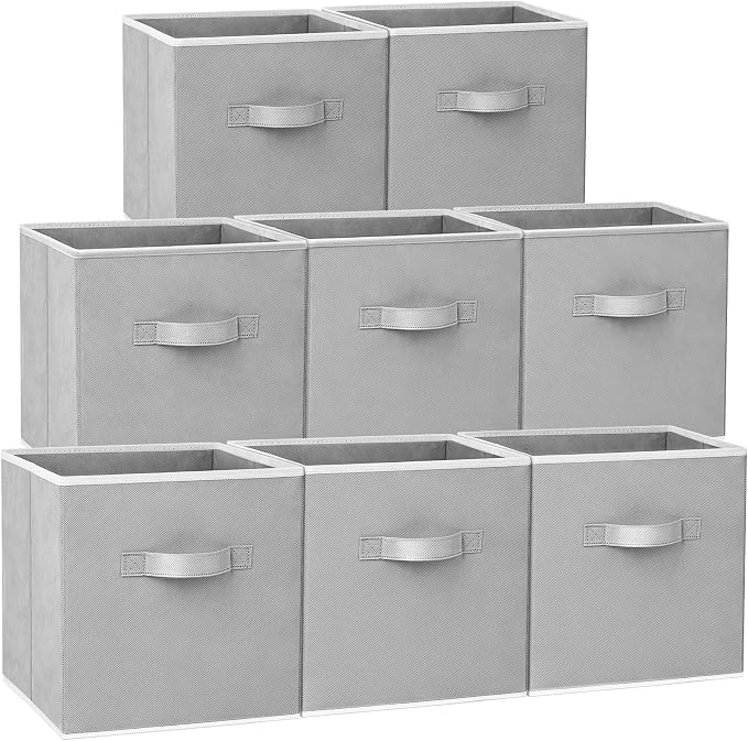 Criusia Large Storage Cubes - 13 Inch Heavy Duty Fabric Storage Bins for Shelves Closet, Cube Organizer - 8 Pack Collapsible Cube Storage Bins Baskets for Organizing Clothes Blankets Toys (Grey) by Criusia