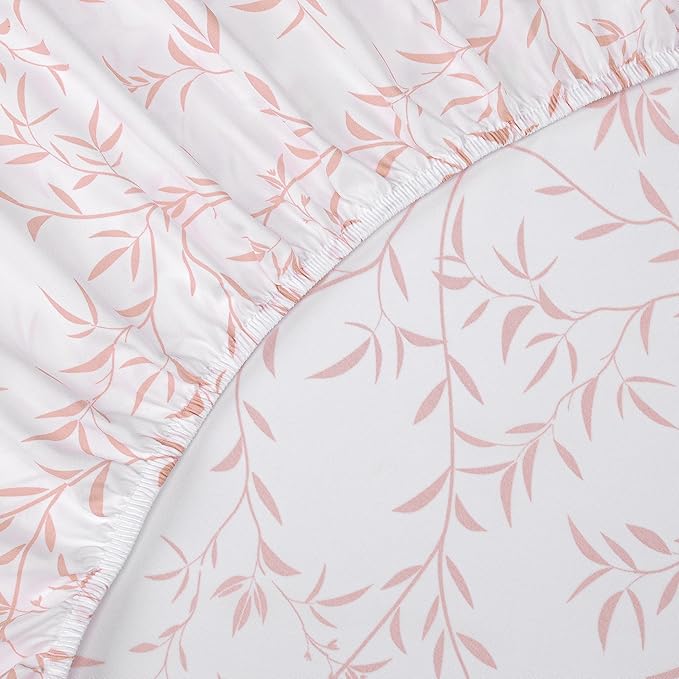 Utopia Bedding Queen Sheet Set, Soft Microfiber 4 Piece Bed Sheets with 15" Deep Pocket - Easy Care Brushed Microfiber (Vines - Coral)