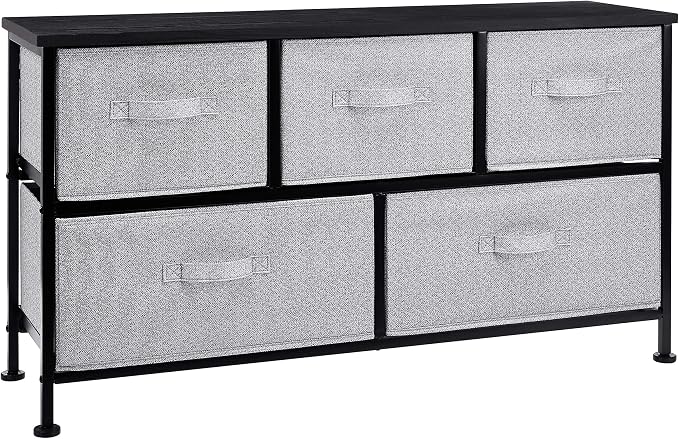 Amazon Basics Extra Wide Fabric 5-Drawer Storage Organizer Unit for Bedroom Closet, Black by AmazonBasics