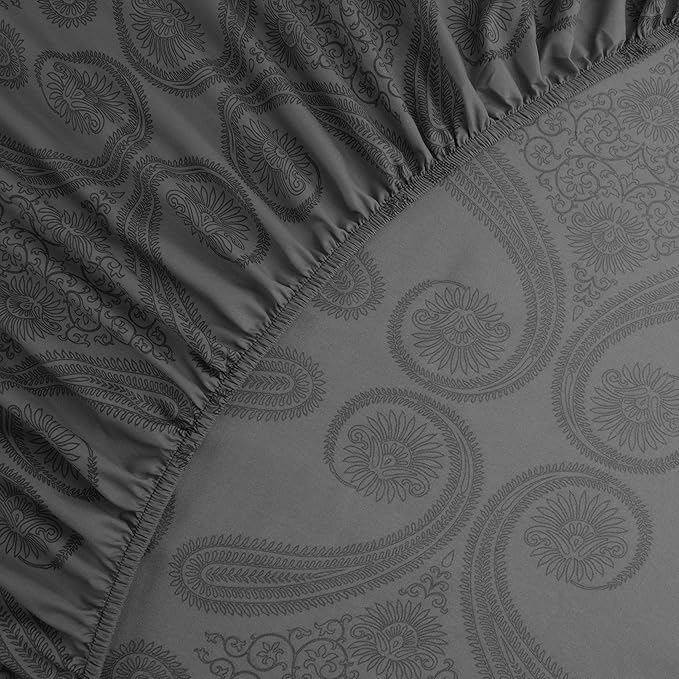 Utopia Bedding Queen Sheet Set, Soft Microfiber 4 Piece Bed Sheets with 15" Deep Pocket - Easy Care Brushed Microfiber (Paisley - Grey)