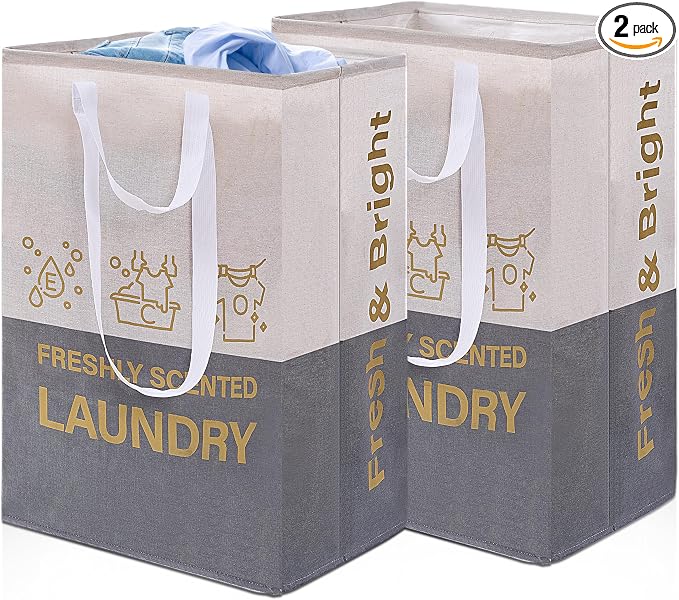 ELONG HOME 2 Pack Laundry Baskets, 92L Freestanding Laundry Basket with Handles, Waterproof Tall Collapsible Clothes Hamper for Dorm, Bedroom, Bathroom by ELONGHOME