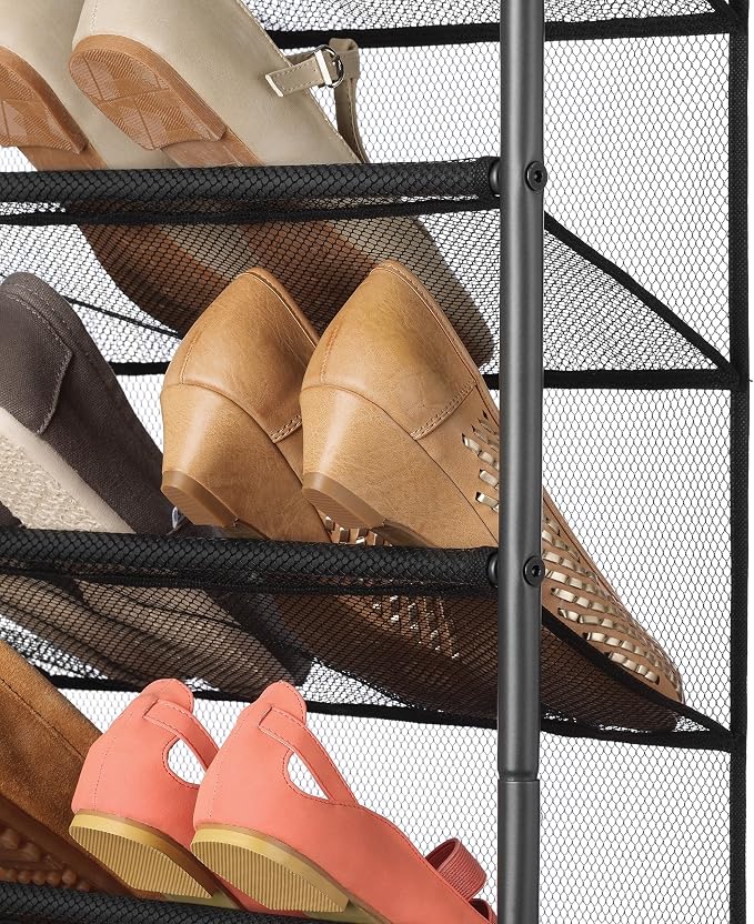 Whitmor 36 Pair Over the Door Shoe Organizer, 12 Tier Hanging Shoe Organizer, Heavy Duty Metal & Mesh Shoe Holder, Hanging Shoe Rack for Closet Storage, 69"L x 21.7"W x 7.5"H, Gunmetal Gray - Image 4