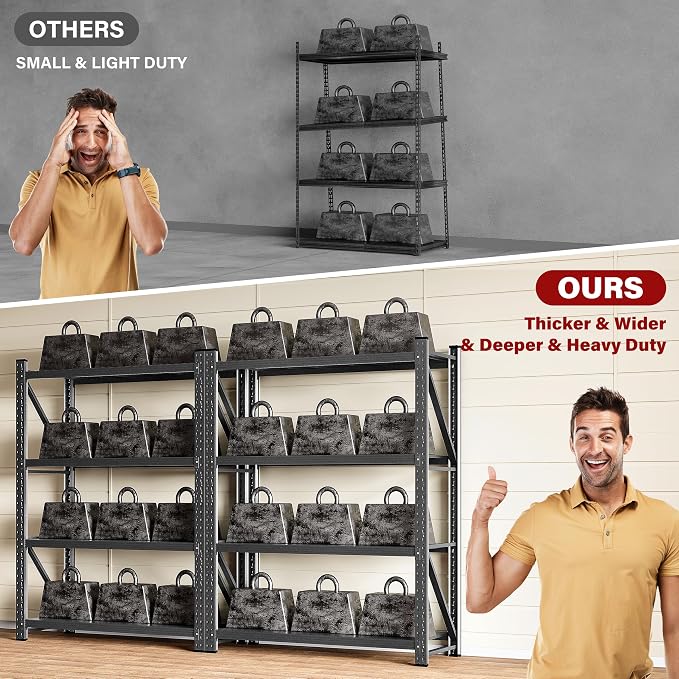 Set of 2 48" Wide Heavy Duty Garage Shelving Units,3000LBS 24 Deep Storage Shelves,Metal Garage Shelves,Large Storage Rack,Steel Shelf,Industrial Shelving for Shop,Warehouse,48" W x 24" D x 70" H - Image 9