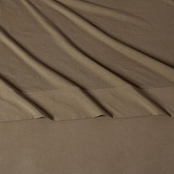 Amazon Basics 100% Cotton Jersey Bed Sheet Set, Full, Brown, Solid